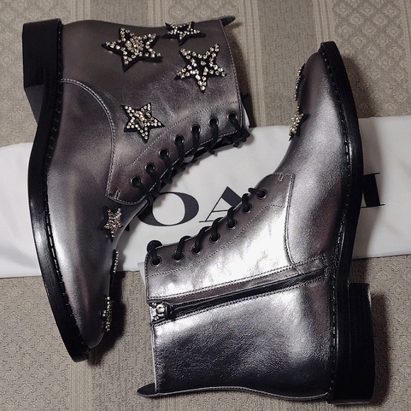 NEW! Coach Watts πStar Embellishments Metallic Pewter Boots - Picture 5 of 16